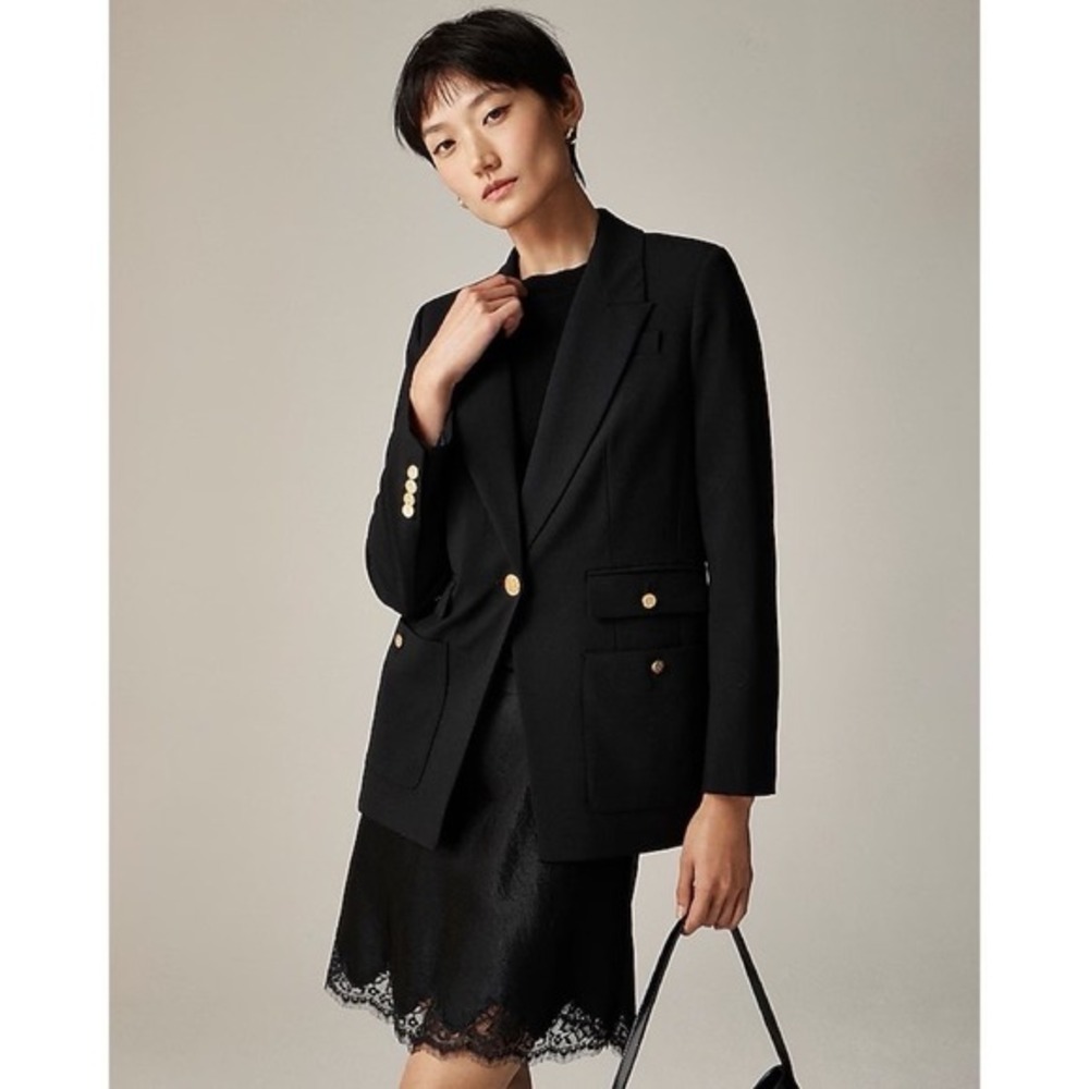 NWT!! J. CREW Vivienne Blazer Italian Bi-Stretch Wool Blend Black Preppy Size 16
